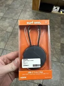 Surf Onn 6" USB-C 5 In 1 Hub W/ HDMI/USB Power Delivery 3.0/USB 3.1X3 NIB - Picture 1 of 1