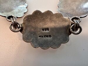 Vintage TAXCO Mexico 925 Sterling Silver Multi Stone Concho Link Bracelet 8"
