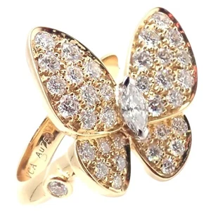 Autentico! Certo Anello Due Farfalle Oro Giallo 18k Diamante Van Cleef & Arpels - Foto 1 di 10