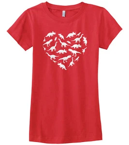 Heart of Dinosaurs Girls Fitted T-Shirt Valentine's Day Birthday Gift Idea - Picture 1 of 10