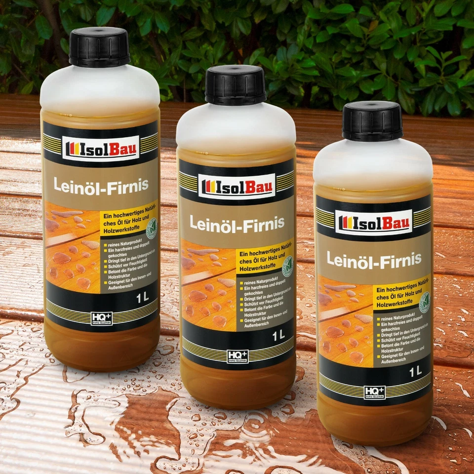ISOLBAU 3 Liter Leinöl Firnis Leinölfirnis Holzschutz Holzpflege Harzfrei Lackfirnis.