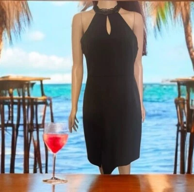 TWO SISTERS BNWT Midnight Black High Lace Neck Midi Sleevless Dress-XL - image 1 of 4