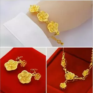Jewelry set Bride's Chain 22K 23K 24K THAI BAHT GOLD GP NECKLACE 24" /new - Picture 1 of 5