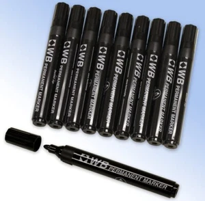 WB Black Permanent Marker Pens All Surface Bullet Tip Waterproof - Picture 1 of 4