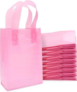 Plastic Shopping Bags with Handles - 6x3x9 50 Pack Mini Pink Clear - Picture 1 of 9