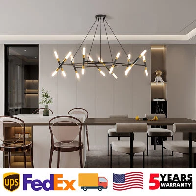 41'' 20 Light Pendant Black Rectangle Ceiling Chandelier Kitchen Island Fixture - Image 1 of 4