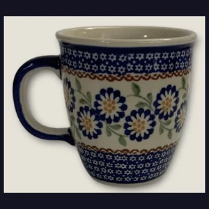 Boleslawiec Polish Pottery Coffee/Tea Mug - Floral Design - Holds 10.67 Oz (#G8) - Picture 1 of 8