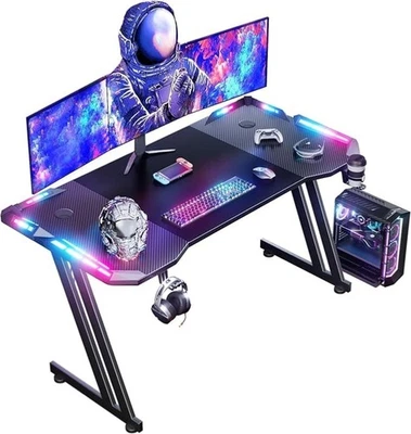 Gaming Tisch Gaming Schreibtisch mit LED PC Tisch Gaming Kohlefaseroberfläche - Bild 1 von 4