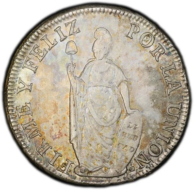Peru: 8 Reales 1833-L MM. Lima Mint PCGS AU-58. Lovely toning. Great Eye Appeal! - Image 1 of 4