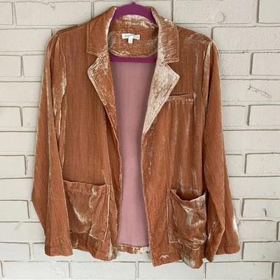 Chaqueta Blazer Anthropologie Mystree Talla S Verde Azulado Terciopelo Aplastado Slouchy Boho Foto 1 de 4