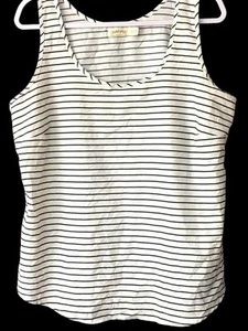 Top sin mangas Faded Glory XL blanco negro a rayas transparente cuello redondo - Imagen 1 de 5