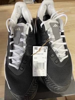 Adidas Men's Barricade Lace-Up Tennis Shoes, Black/White/Grey, Size 9, New - Image 1 of 4