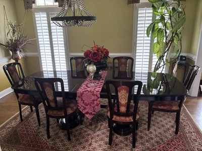 Mesa de jantar italiana de carvalho cereja com 6 cadeiras - Imagem 1 de 4