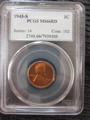1945-S Lincoln wheat Cent PCGS MS66RD 1c Red penny - Image 1 of 4