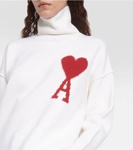 AMI Alexandre Mattiussi Ami de Cœur Sweater Off White Red Heart Turtleneck - Picture 1 of 12