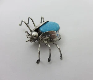 Dee Brown Turquoise Sterling Silver Pin Fly/Insect Native American Navajo Brooch - Picture 1 of 7