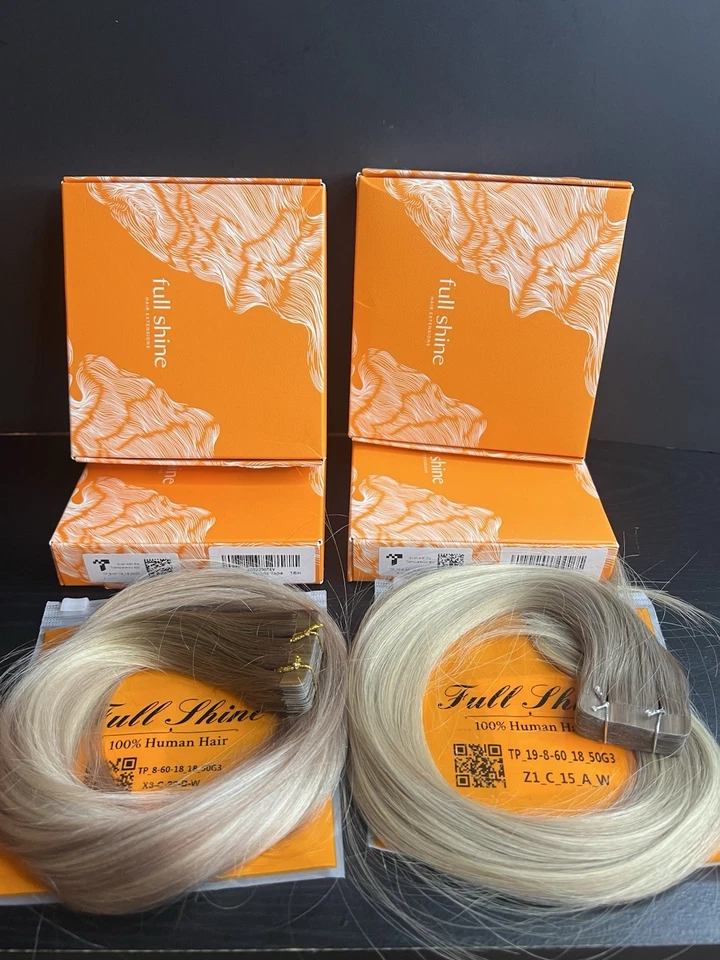 4x FULL SHINE 18 INCH (4 PACKS / 80 PIECES)  TAPE-IN HUMAN HAIR EXTENSIONS - Image 1 of 4