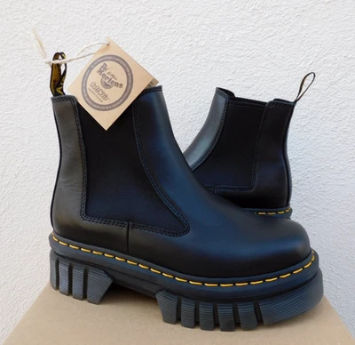 DR. MARTENS BLACK LEATHER AUDRICK CHELSEA PLATFORM BOOTS, MEN US 12/ EUR 46 ~NEW - Image 1 of 4