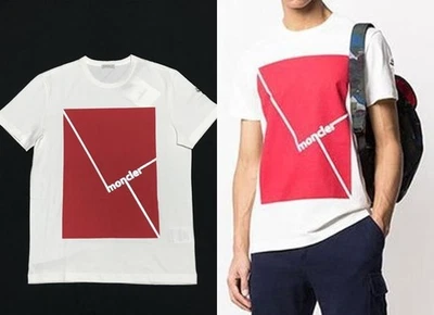 Camiseta Moncler 20SS Talla M Blanca Roja Nueva con Logo Cuadrado Estampado HN7855 Foto 1 de 4