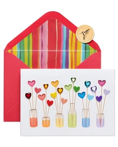 Papyrus Rainbow Hearts Valentine Greeting Card Premium Quality with Embellish... - Picture 1 of 5