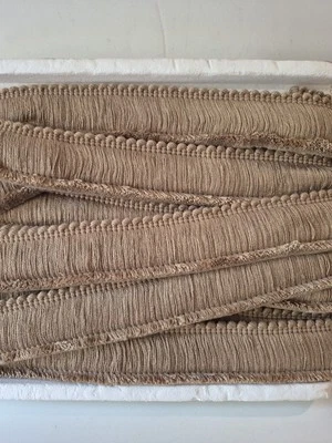 VTG Lip Cord 1¾" Fringe Trim Piping 6 Yards Made in USA Brown Tan  - Image 1 of 4