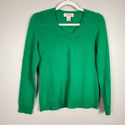 Suéter de cachemir verde Peck & Peck para mujer suéter pequeño cuello en V manga larga Foto 1 de 4