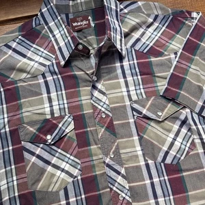 Camicia Wrangler Vintage Uomo XL Plaid Perla Snap Cowboy Rodeo Western Rancher - Foto 1 di 9