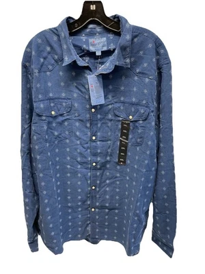 Nuevo Lucky Brand Para Hombres Perla Occidental A Presión Cambray Azul Índigo Bordado Delgado M Foto 1 de 4