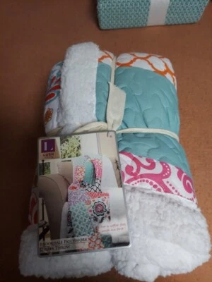 "Exuberante decoración Sherpa tiro nuevo Brookdale retazos púrpura turquesa 50""x60"" precio de venta sugerido por el fabricante 89 USD Foto 1 de 3