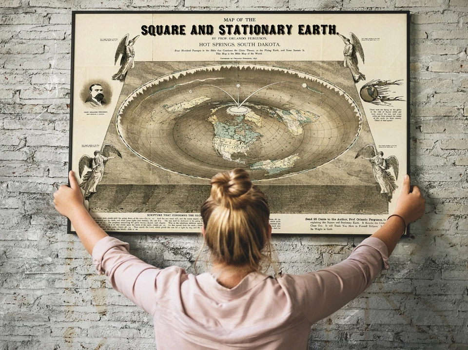 1893 Square and Stationary Earth - Orlando Ferguson Flat Earth Map Of The World - Image 1 of 4