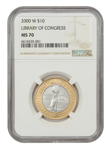 2000-W Library of Congress $10 NGC MS70 (Bimetallic) Cover