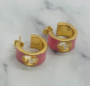 Auth GUCCI GG Blondie Pink Enamel Hoop Earrings - Pre owned / LL4987 - Picture 1 of 7
