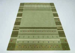 5X8 Rug, Bayleaf Green Gabbeh Rug, Tribal Pattern Area Rug, Olive Border Rug - Picture 1 of 10