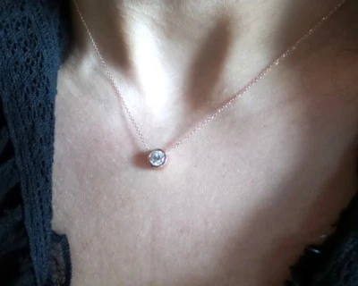 COLLAR SOLITARIO DIAMANTE ORO ROSA 14K 0,50CT SI2 G/H COLOR BISEL AJUSTE Foto 1 de 4