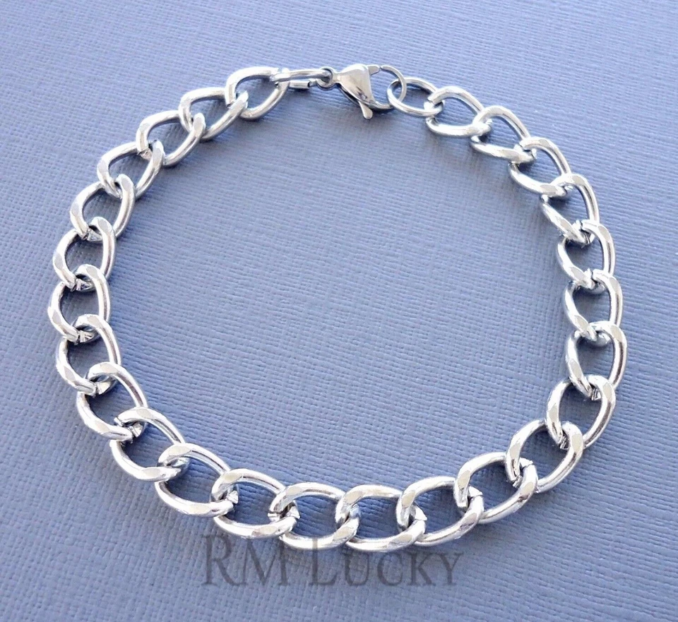 9 мм Серебряный обочины ссылка цепочка браслет омар коготь S189 - Изображение 1 из 1