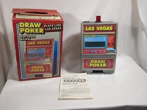 Vintage Las Vegas Draw Poker Machine Game Coin Bank w/Box & Instructions - Picture 1 of 11