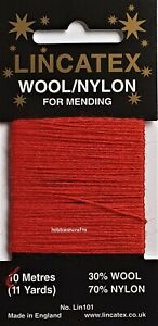 RED Thread for Darning & Mending Lincatex - 30% Wool 70% Nylon 10 Metres