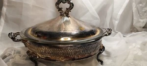 Vintage Silver Plated Pyrex Serving Bowl With Matching Lid And Stand - Picture 1 of 20
