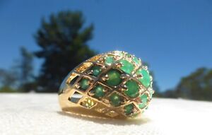 BEAUTIFUL Gold Tone Natural EMERALD DOME RING Size 4.5 Great design and on