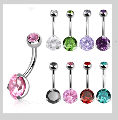 14G 3/8" Surgical Steel Prong Set CZ with Bezel Set Gem Top Belly Button Ring - Image 1 of 2