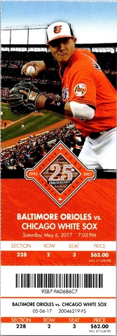 TICKET - Baltimore Orioles vs Chicago White Sox (May 6 2017) Manny Machado Cover