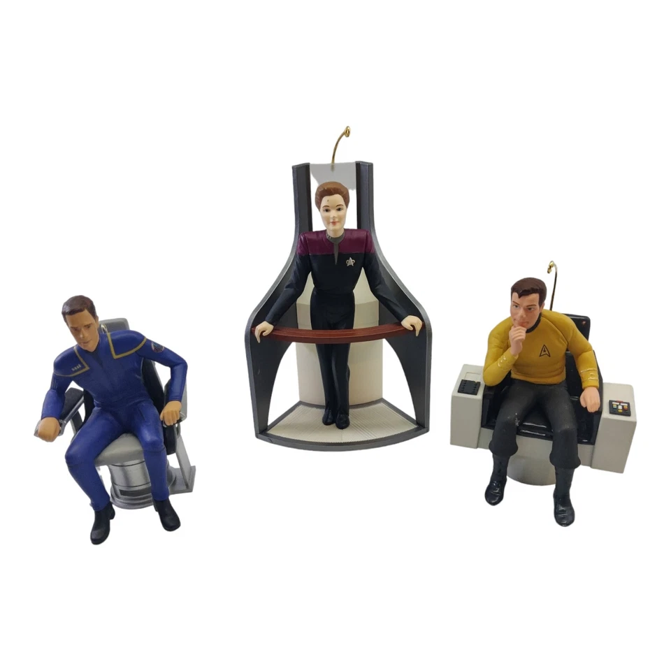 Star Trek Captain Kirk Archer Janeway Command Chair Hanging Ornament Lot Of 3 - Image 1 of 4