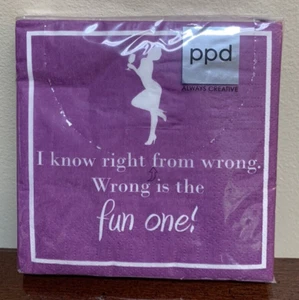 Purple I Know Right From Wrong Is Fun Paper Beverage Napkins By PPD - 20 Count - Picture 1 of 2
