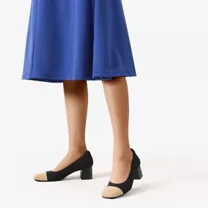 Women Knit Breathable Pumps Low Chunky Block Heels Square Toe Office Work Pumps - Picture 1 of 22