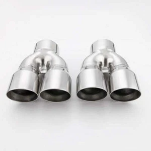 Pair 3 inch inlet Quad 3 inch out Dual Wall Round Stainless Steel Exhaust Tips - Picture 1 of 7