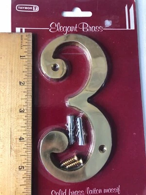 Casa vintage de latón macizo número 3 por elegante latón grande 5,5" de alto Foto 1 de 4