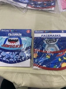 Lot Of 2 Pkgs(4)Kids Face Mask Covering “Space & Shark” NIP - Picture 1 of 4