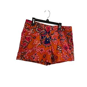 Ann Taylor Loft Linen Blend Chino Shorts Orange Floral Mid Rise Womens Size 4