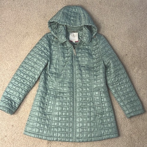 Giacca con cappuccio Kate Spade trapuntata polverosa come nuova fiocco taglia M Medium