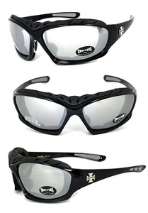 Choppers Motorcyle Riding Glasses Foam Padded Sunglasses Shiny Black Mirror Len - Picture 1 of 9